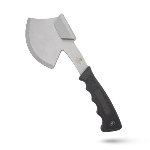 Snake Eye Tactical Heavy Duty 3PC Hunting & Camping Set – Full Tang Camping Axe, 9.5" Fixed Blade Gut Hook Knife, Sharpening Rod, and Heavy Duty Nylon Combo Sheath Included (Black & Silver) - color: Black & Silver