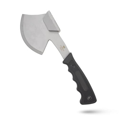 Snake Eye Tactical Heavy Duty 3PC Hunting & Camping Set – Full Tang Camping Axe, 9.5" Fixed Blade Gut Hook Knife, Sharpening Rod, and Heavy Duty Nylon Combo Sheath Included (Black & Silver) - color: Black & Silver