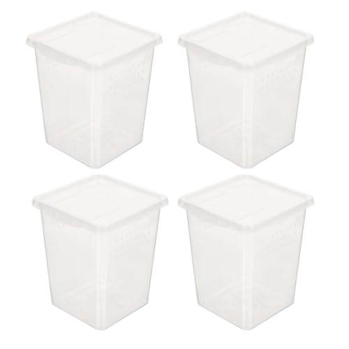 4pcs Reptile Feeding Box for Crickets and Tarantulas with Multihole Ventilation Design, Crystal Observation, Smooth Plastic Surface, for Terrestrial Habitat and Colony Container