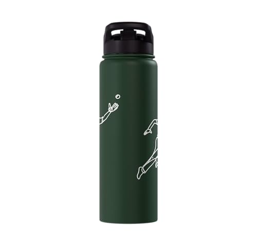 Cricket Keeper Drawing Stainless Steel Insulated Water Bottle - color: Dark Green