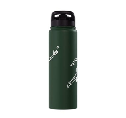 Cricket Keeper Drawing Stainless Steel Insulated Water Bottle - color: Dark Green