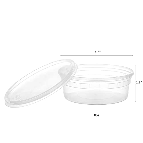 [48Set-8oz] Plastic Deli Food Storage Containers With Lids Disposable Clear Small Togo Jars Bowls For Soup, Meal Prep, Slime | BPA Free | Stackable | Leakproof | Microwave | Dishwasher | Freezer Safe