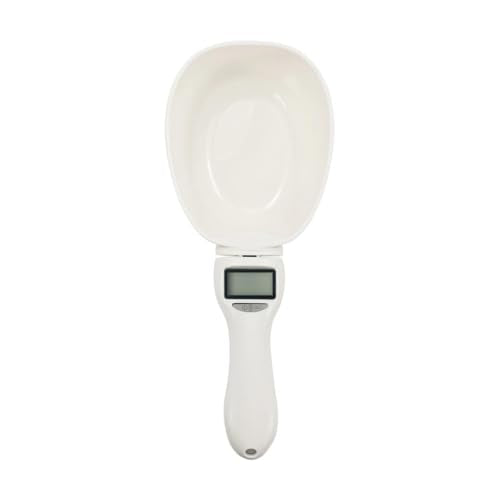 Record Measuring Spoon, Cradle for Dry Food for Dogs and Cats, Integrated Digital Scale, Maximum Load Capacity 800 g/ml, BPA-Free Plastic, White