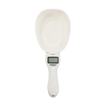 Record Measuring Spoon, Cradle for Dry Food for Dogs and Cats, Integrated Digital Scale, Maximum Load Capacity 800 g/ml, BPA-Free Plastic, White