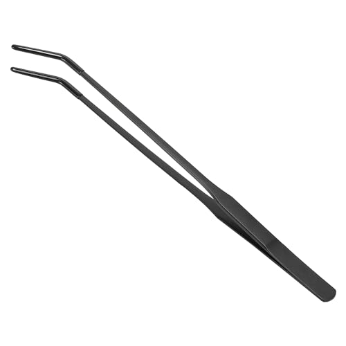 Reptile Feeding Tongs, Stainless Steel Lizard Feeding Tongs, Aquarium Curved Feeding Tweezers for Reptiles with Rubber Tip, Terrarium Feeding Tongs for Gecko, 10.63" Length, Black - size: 10.63"