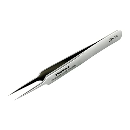 Precision Tweezers, Stainless Steel Pointed Ultrafine Tweezers for Craft, Electronics, Soldering, Experimental Work, Jewelry-Making, Non-Magnetic Industrial Tweezers, by TOWOT - size: 110mm