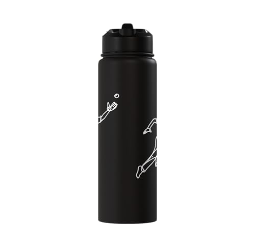 Cricket Keeper Drawing Stainless Steel Insulated Water Bottle - color: Black