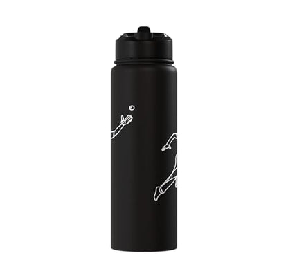 Cricket Keeper Drawing Stainless Steel Insulated Water Bottle - color: Black