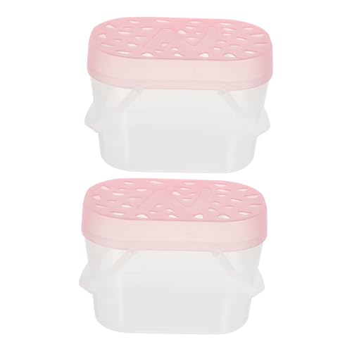 2pcs Portable Small Animal Carrier Cage, Pink Plastic Reptile Containers with Handle, Medium Turtle Box and Hamster Travel Carrier for Small Pets