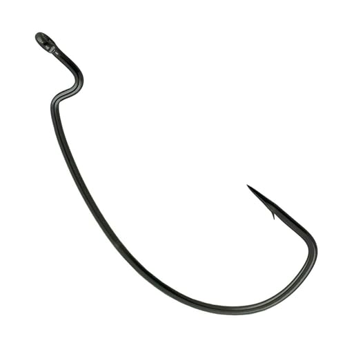 Reaction Tackle Offset EWG Worm Hooks - Super Strong Wide Gap Texas Rig Hooks for Soft Plastic Baits - High Carbon Steel Bass Fishing Hooks (25-Pack) - size: #2/0