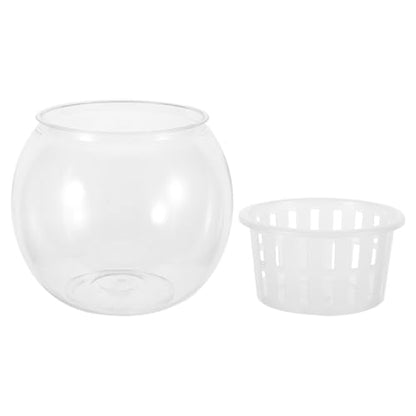 Homoyoyo Desktop Fish Aquarium Bowl with Water Plant Basket, Plastic Round Betta Terrarium Tank for Office and Home Small Aquatic Ecosystem