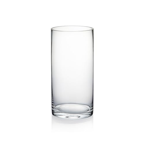 WGVI Quality Thick Weighted Clear Cylinder Glass Vases, 4" W x 8" H, Flower Arrangement Floating Candle Holders Wedding Centerpieces Terrarium Planter Floral Pen Brush Storage Container, 1 Piece - size: 4"x8"H