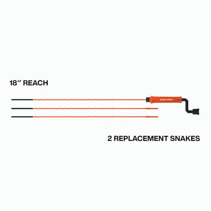 Klein Tools 53020 Drain Snake Auger Hair Clog Removal Tool, 3-Pack, Hair Clog Remover, Quick Release Collar for Hands-Free Disposal, 18-Inch Reach, 360-Degree Pivot Handle
