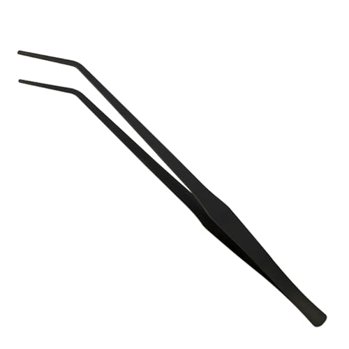 15 Inch Black Curved Aquarium Tweezers Stainless Steel With Rust Proof Carbonized Coating Reptile Feeding Tongs For Aquatic Plants Lizards Spiders Snakes Geckos