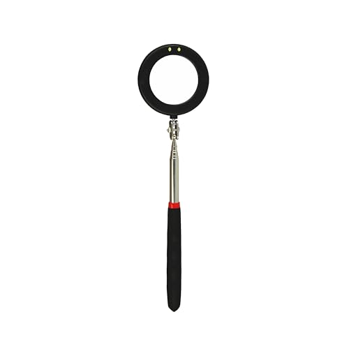 Telescoping Inspection Mirror With 2 Light Small Circular and Square Mirrors - Flexible and Shower Use, Extendable Mechanic Tool for Automotive, Black