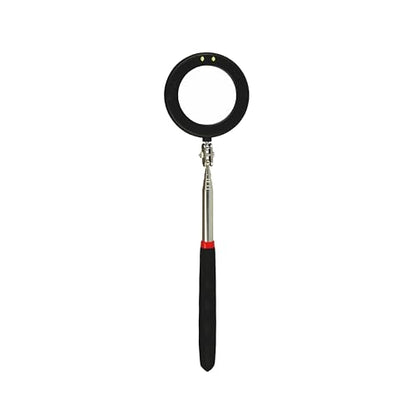 Telescoping Inspection Mirror With 2 Light Small Circular and Square Mirrors - Flexible and Shower Use, Extendable Mechanic Tool for Automotive, Black