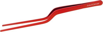 CREATIVECHEF 8 Inch Curved Stainless Steel Precision Kitchen Cooking Multi-function Tweezers Culinary Offset Tweezer Tongs (8" Curved, Bronze) - color: Red
