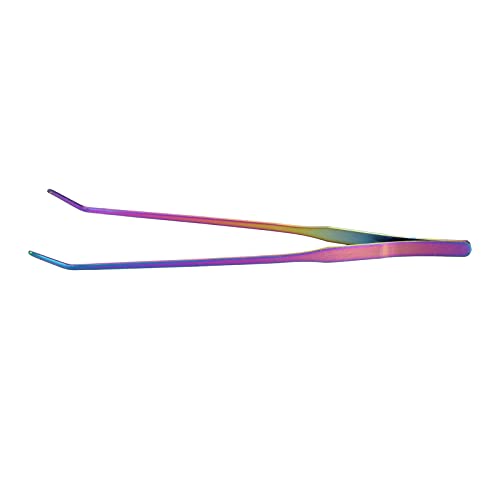 TITA-DONG 27cm Reptile Feeding Tongs, Rainbow Color Aquarium Tweezers Stainless Steel Fishbowl Long Tweezers, Aquascaping Tools for Hold Worms, Reptiles, Lizards, Bearded Dragon(27cm Curved Clip) - color: 27cm Curved Clip