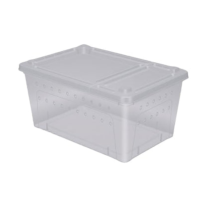Portable Reptile Feeding Box | 2 Pack Transparent Plastic Enclosure with Ventilation Dual Opening for Bearded Dragon Lizard Spider Transport Container (L)