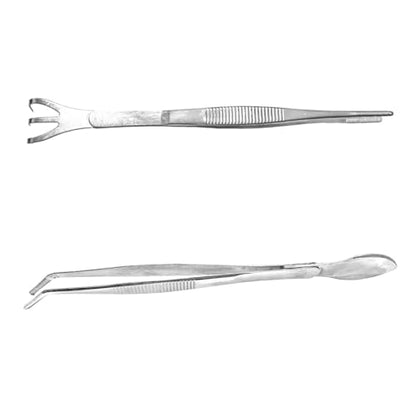 2-in-1 Bonsai Tweezers Set - 8.8" Stainless Steel Long Plant Tweezers with Rake & Spatula Tips, Straight + Curved Tools for Bonsai, Succulents & Terrariums