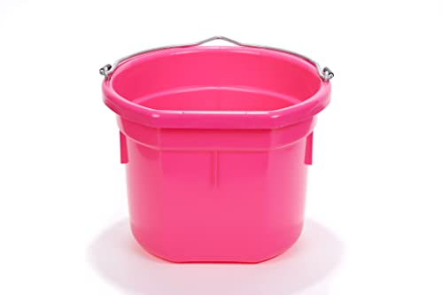 Little Giant® Flat Back Plastic Animal Feed Bucket | Animal Water and Feed Bucket with Metal Handle | 8 Quarts | Hot Pink - color: Hot Pink