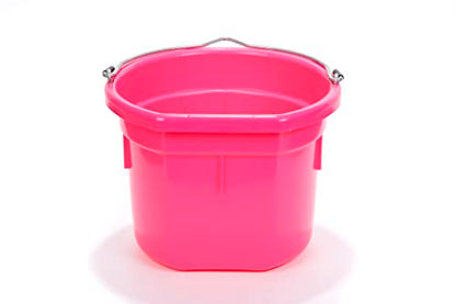 Little Giant® Flat Back Plastic Animal Feed Bucket | Animal Water and Feed Bucket with Metal Handle | 8 Quarts | Hot Pink - color: Hot Pink