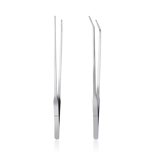 Feeding Tongs 2pcs Stainless Steel Aquarium Long Tweezers 27cm/10.6 inches Straight Curved Tweezers for Fish Tank Aquatic Plants Reptile Lizard Gecko Snake Spider Bird