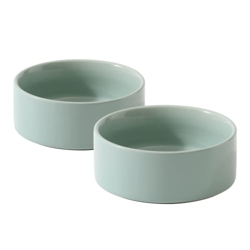 Havniva Cat Bowls Set of Two, 5.1” Ceramic Cat Food and Water Bowls | Cat Food Bowls Whisker Friendly, Non-Slip Base, Food-Grade Ceramic, Wide Opening, Dishwasher Safe, Cat Bowls for Indoor Cats - color: Light Green, size: 2 Bowls - 5.1"