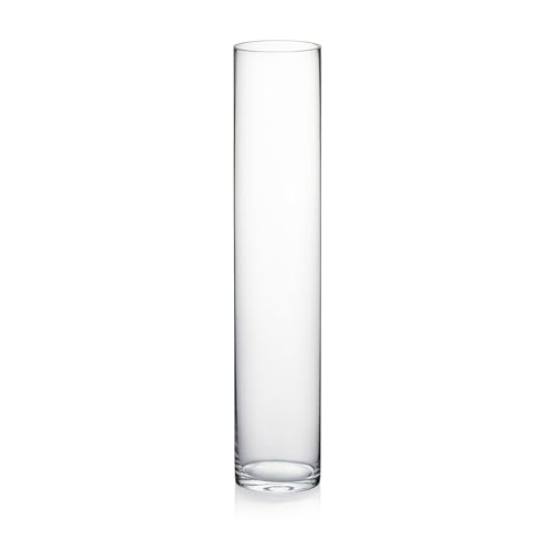 WGVI Quality Thick Weighted Tall Clear Cylinder Glass Vases, 4" W x 20" H, Flower Arrangement Floating Candle Holders Wedding Centerpieces Event Floral Container Tabletop Display Décor, 1 Piece - size: 4"x20"H