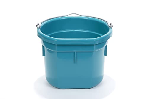 Little Giant® Flat Back Plastic Animal Feed Bucket | Animal Water and Feed Bucket with Metal Handle | 8 Quarts | Teal - color: Teal