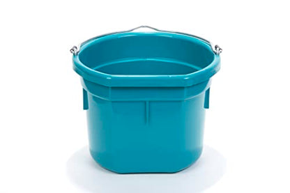 Little Giant® Flat Back Plastic Animal Feed Bucket | Animal Water and Feed Bucket with Metal Handle | 8 Quarts | Teal - color: Teal