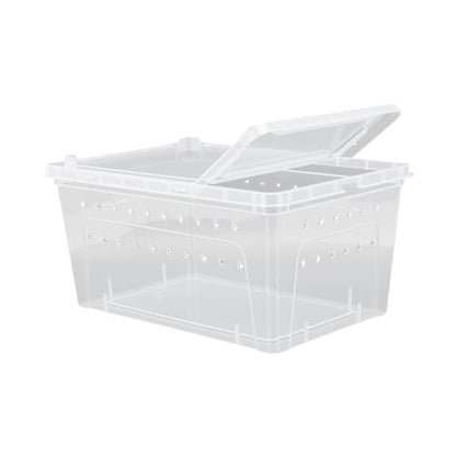 Dpofirs Transparent Reptile Carrier Cage | 2 Pack Portable Plastic Breeding Enclosure with Dual Opening Ventilation for Bearded Dragon Lizard Spider Transport Container (L)