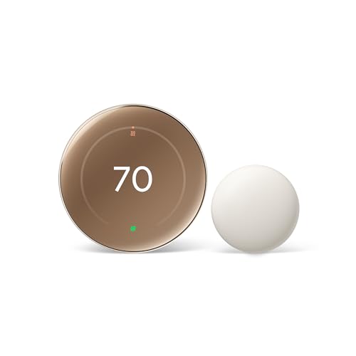 Google Nest Learning Thermostat (4th Gen, 2024) with Nest Temperature Sensor - Energy Saving Smart Thermostat - Compatible with Alexa, Apple HomeKit and Google Home App - Polished Gold - color: Polished Gold