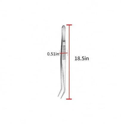 1 Pc 18.5 Inch Extra Long Curved Stainless Steel Aquarium Tweezers - Feeding Tongs for Fish Tank, Terrarium, Aquascaping, Reptile Snake (Silver)