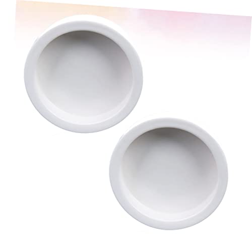 GALPADA 2Pcs Thicken Ceramics Reptile Food Dish Round Escape Feeding Bowl for Lizards Safe Space Saving Water Storage Basin Easy to Clean Reptile Supplies White