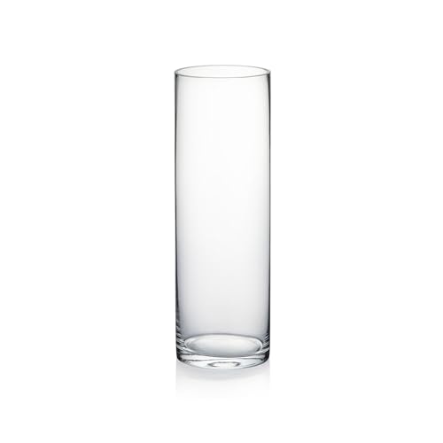WGVI Quality Thick Weighted Clear Cylinder Glass Vases, 4" W x 12" H, Flower Arrangement Floating Candle Holders Wedding Centerpieces Terrarium Planter Floral Countertop Storage Container, 1 Piece - size: 4"x12"H