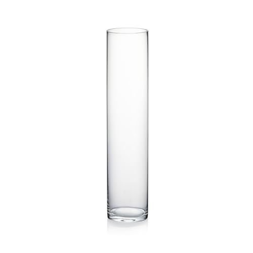 WGVI Quality Thick Weighted Tall Clear Cylinder Glass Vases, 4" W x 18" H, Flower Arrangement Floating Candle Holders Wedding Centerpieces Event Floral Container Artistic Display Home Decor, 1 Piece - size: 4"x18"H