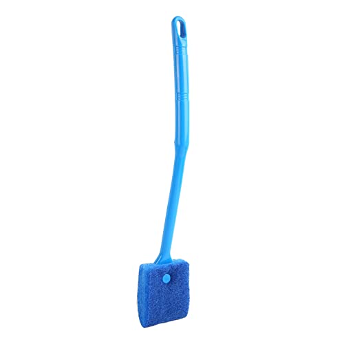 Aquarium Cleaning Brush, Double Sided Sponge Brush with Long Handle Seaweed Scraper for Aquarium with Hanging Holes for Aquarium Acrylic Glass(Blue)