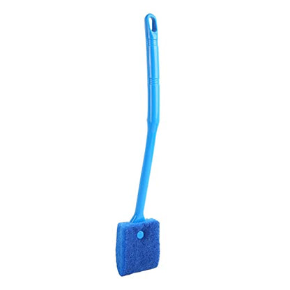 Aquarium Cleaning Brush, Double Sided Sponge Brush with Long Handle Seaweed Scraper for Aquarium with Hanging Holes for Aquarium Acrylic Glass(Blue)