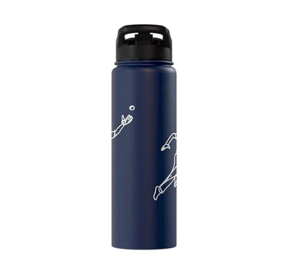 Cricket Keeper Drawing Stainless Steel Insulated Water Bottle - color: Navy Blue