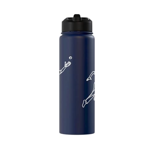 Cricket Keeper Drawing Stainless Steel Insulated Water Bottle - color: Navy Blue