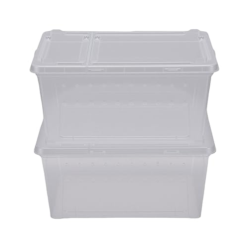Tnfeeon Lizard Cage, Terrariums Reptile Feeding Box Portable Plastic Container for Bearded Dragons Lizards Spiders Frogs Scorpions Geckos Lizard Cage, 2PCS 8.46x12.4x5.91in PP (L)