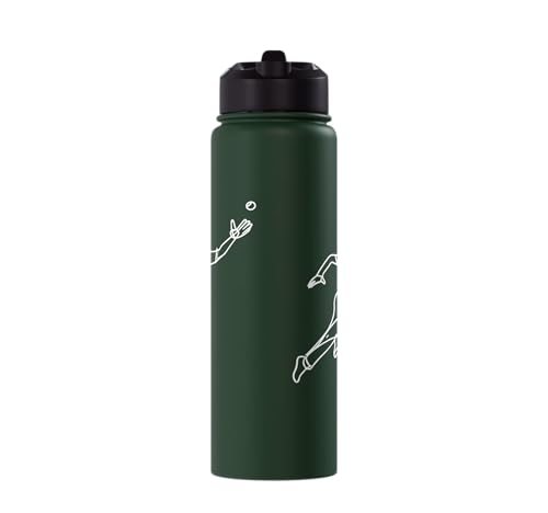 Cricket Keeper Drawing Stainless Steel Insulated Water Bottle - color: Dark Green