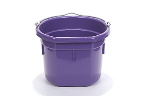 Little Giant® Flat Back Plastic Animal Feed Bucket | Animal Water and Feed Bucket with Metal Handle | 8 Quarts | Purple - color: Purple