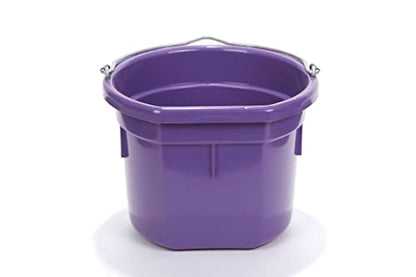 Little Giant® Flat Back Plastic Animal Feed Bucket | Animal Water and Feed Bucket with Metal Handle | 8 Quarts | Purple - color: Purple