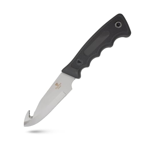 Snake Eye Tactical Heavy Duty 3PC Hunting & Camping Set – Full Tang Camping Axe, 9.5" Fixed Blade Gut Hook Knife, Sharpening Rod, and Heavy Duty Nylon Combo Sheath Included (Black & Silver) - color: Black & Silver