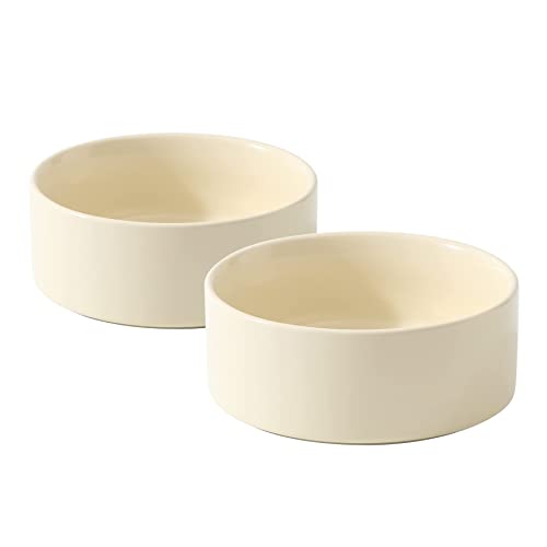 Havniva Cat Bowls Set of Two, 6.1” Ceramic Cat Food and Water Bowls | Cat Food Bowls Whisker Friendly, Non-Slip Base, Food-Grade Ceramic, Wide Opening, Dishwasher Safe, Cat Bowls for Indoor Cats - color: Light Yellow, size: 2 Bowls - 6.1"