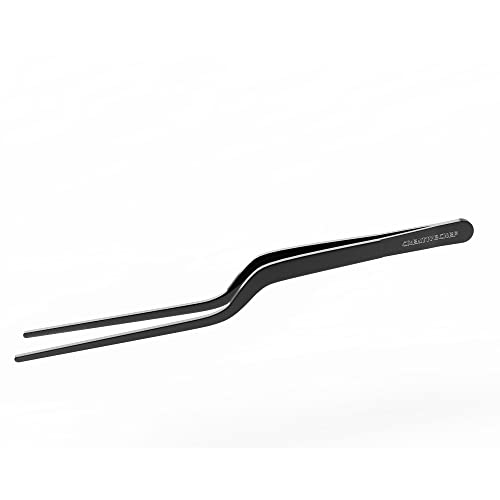 CREATIVECHEF 8 Inch Curved Stainless Steel Precision Kitchen Cooking Multi-function Tweezers Culinary Offset Tweezer Tongs (Curved,black) - color: Black