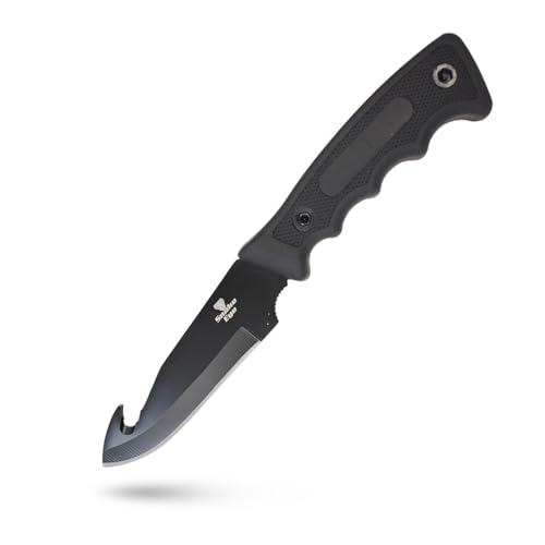 Snake Eye Tactical Heavy Duty 3PC Hunting & Camping Set – Full Tang Camping Axe, 9.5" Fixed Blade Gut Hook Knife, Sharpening Rod, and Heavy Duty Nylon Combo Sheath Included (Black) - color: Black