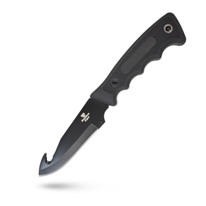 Snake Eye Tactical Heavy Duty 3PC Hunting & Camping Set – Full Tang Camping Axe, 9.5" Fixed Blade Gut Hook Knife, Sharpening Rod, and Heavy Duty Nylon Combo Sheath Included (Black) - color: Black